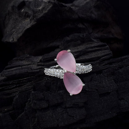 Charming Pink Color American Diamond Ring With Delicate Stone Detailing