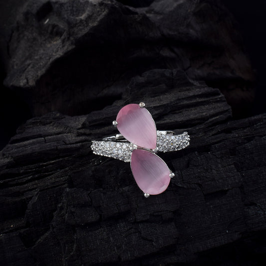 Charming Pink Color American Diamond Ring With Delicate Stone Detailing