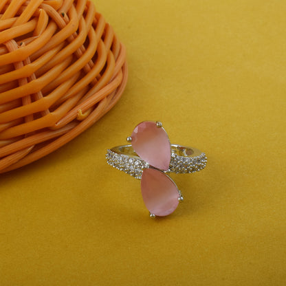 Charming Pink Color American Diamond Ring With Delicate Stone Detailing