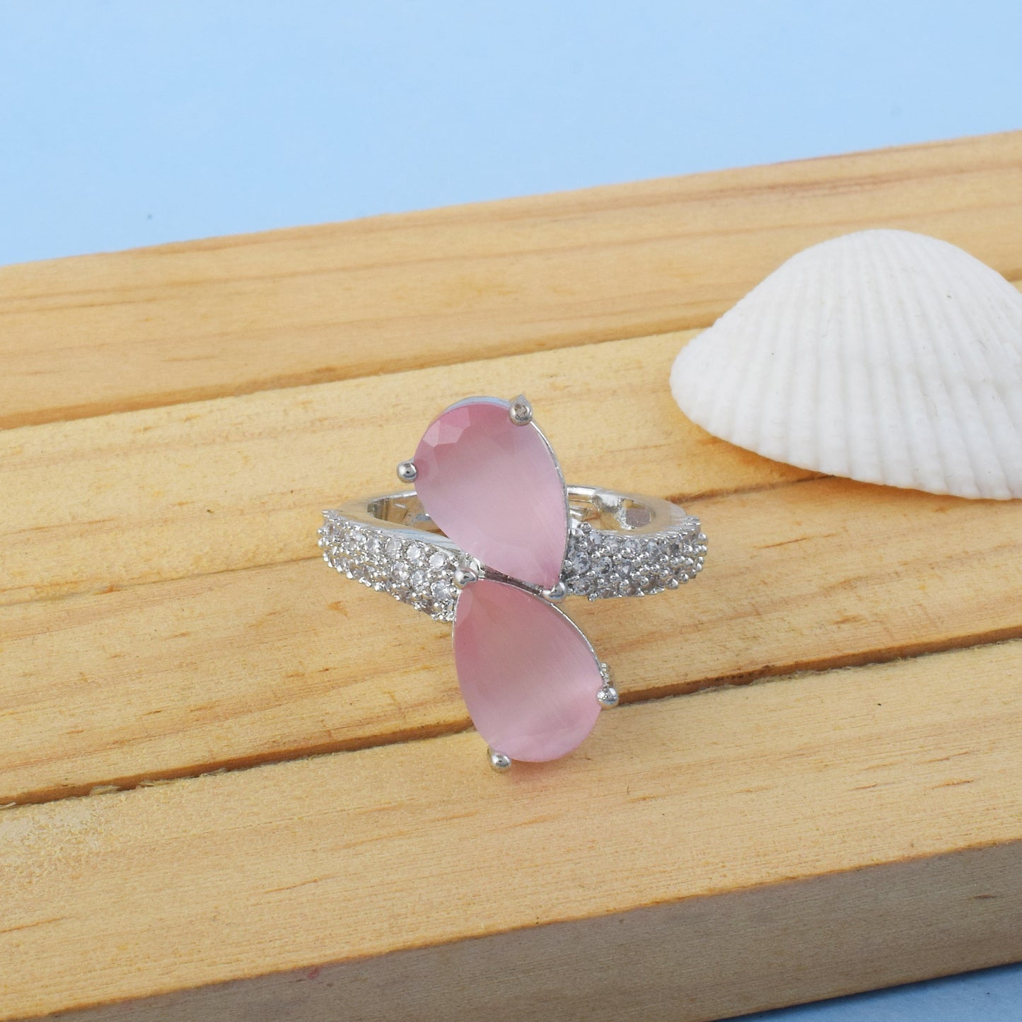 Charming Pink Color American Diamond Ring With Delicate Stone Detailing