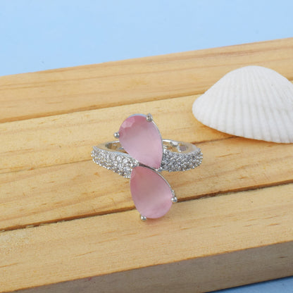 Charming Pink Color American Diamond Ring With Delicate Stone Detailing