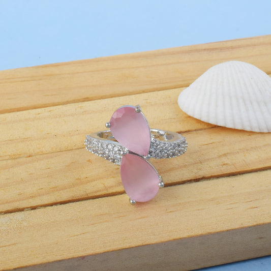 Charming Pink Color American Diamond Ring With Delicate Stone Detailing