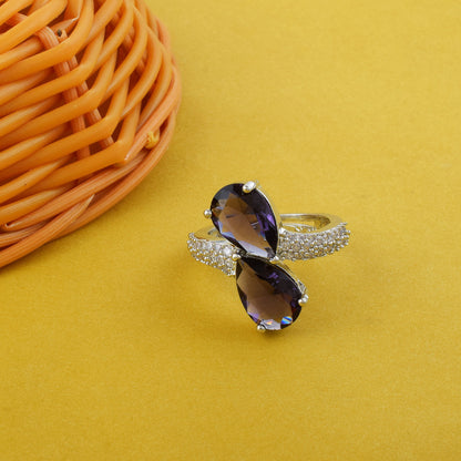 Stunning Purple Color American Diamond Ring With Bold Elegant Finish