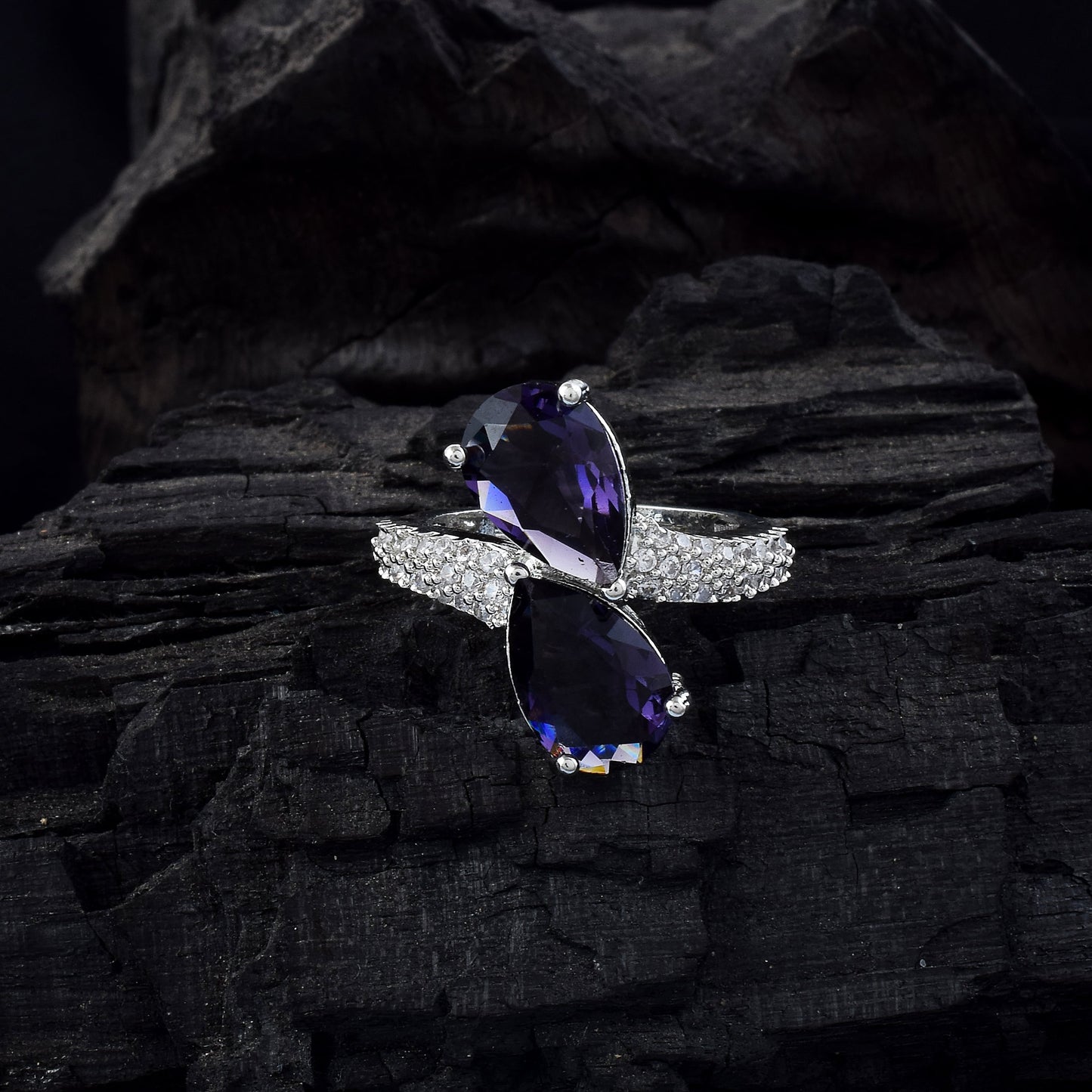 Stunning Purple Color American Diamond Ring With Bold Elegant Finish