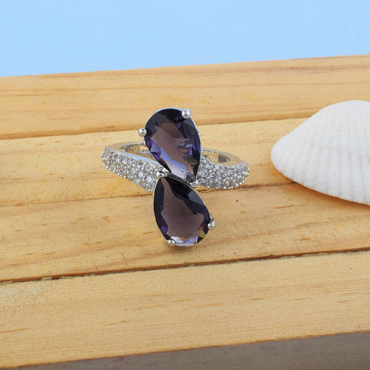 Stunning Purple Color American Diamond Ring With Bold Elegant Finish