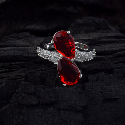 Bold Red Color American Diamond Ring With Sophisticated Sparkling Accent