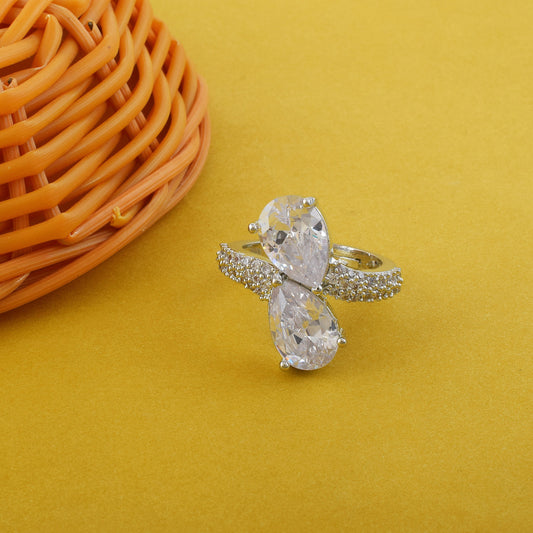 Luxurious Silver Color American Diamond Ring For Graceful Evening Wear