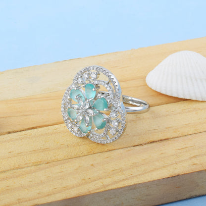 Gorgeous Rama Green Color American Diamond Ring For Radiant Outfit Match