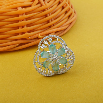 Gorgeous Rama Green Color American Diamond Ring For Radiant Outfit Match