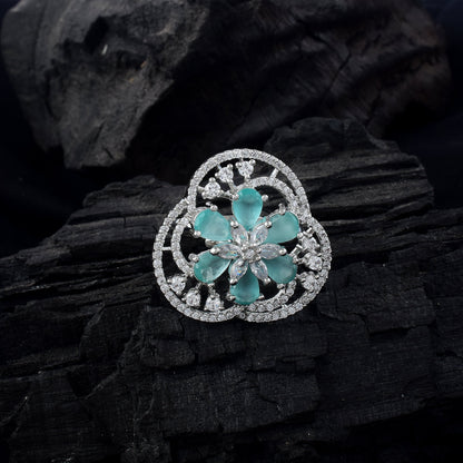 Gorgeous Rama Green Color American Diamond Ring For Radiant Outfit Match