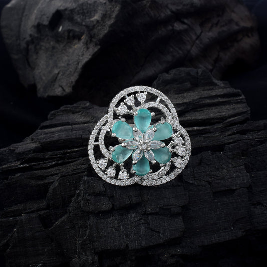 Gorgeous Rama Green Color American Diamond Ring For Radiant Outfit Match