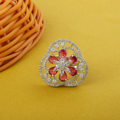 Bold Ruby Color American Diamond Ring With Classic Royal Aesthetic