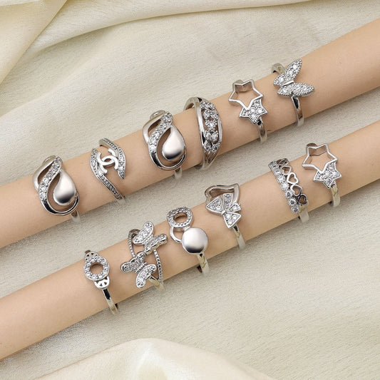 Elegant Silver Color Combo Of 12 Pieces Kids American Diamond Rings For Daily And Party Wear
