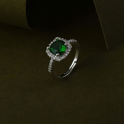 Elegant Green Color American Diamond Ring For Festive Glamour Moments