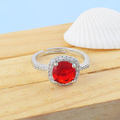 Elegant Red Color American Diamond Ring For Festive Glamour Moments