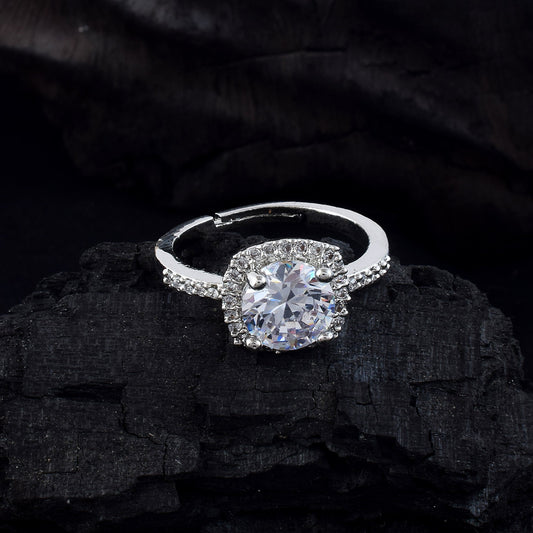 Classic Silver Color American Diamond Ring With Elegant And Sleek Look