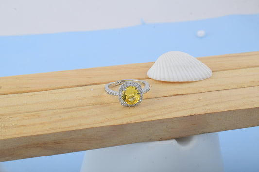 Dazzling Yellow Color American Diamond Ring With Cheerful Design Statement