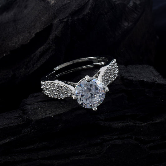 Shiny Silver Color American Diamond Ring For Subtle Glamorous Appeal