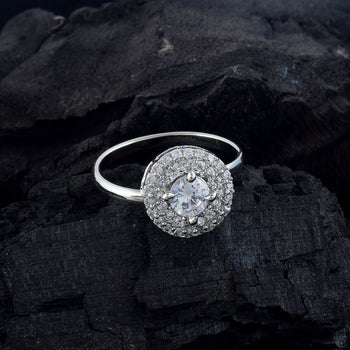 Bright Silver Color American Diamond Ring With Clean And Sleek Finish | FEMNARI