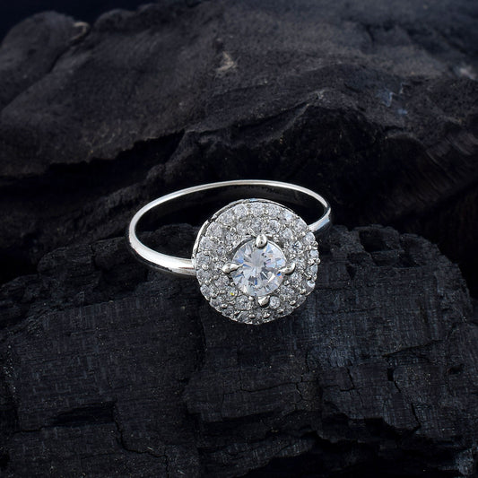 Bright Silver Color American Diamond Ring With Clean And Sleek Finish