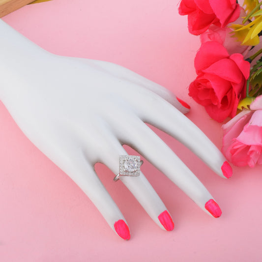 Premium Silver Color American Diamond Ring For Classy Gift Options