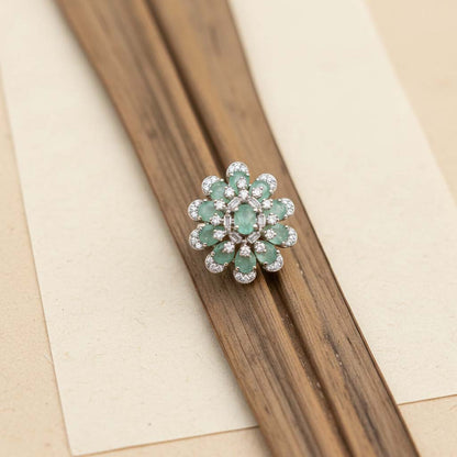 Beautiful Pista Green Color American Diamond Ring Perfect For Adding Subtle Graceful Elegance