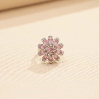 Stylish Pink Color American Diamond Ring Designed To Bring Charm To Every Special Occasion