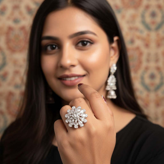 Classic Silver Color American Diamond Ring Created For Timeless Style And Everyday Sophistication