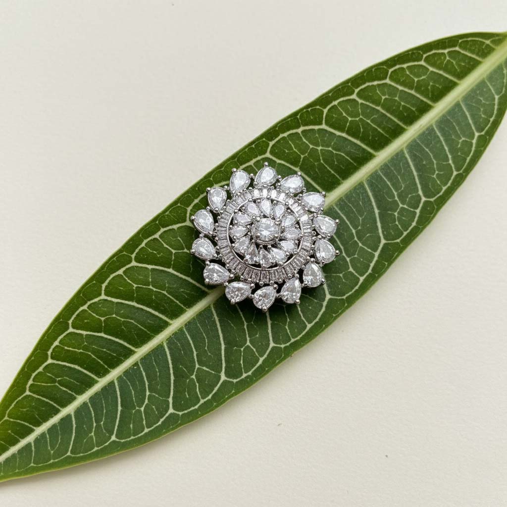 Gleaming Silver Color American Diamond Ring Offering A Sleek Modern Touch For Any Event