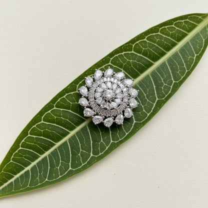 Gleaming Silver Color American Diamond Ring Offering A Sleek Modern Touch For Any Event