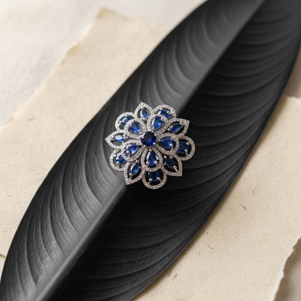 Vibrant Blue Color American Diamond Ring Made To Highlight Your Unique Festive Glamour