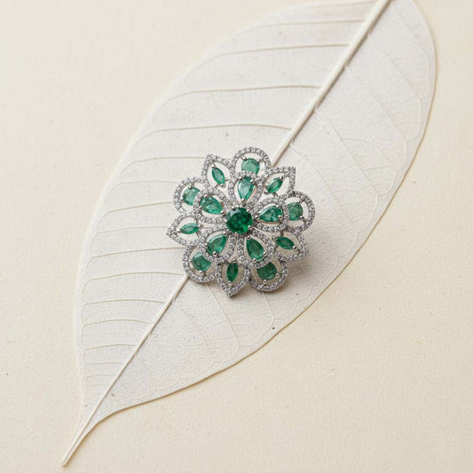 Premium Green Color American Diamond Ring Designed For Statement-Making Traditional And Modern Outfits