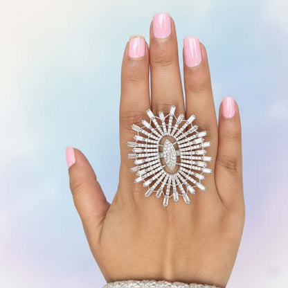 Polished Silver Color American Diamond Ring Ideal For Refined And Versatile Jewelry Styling