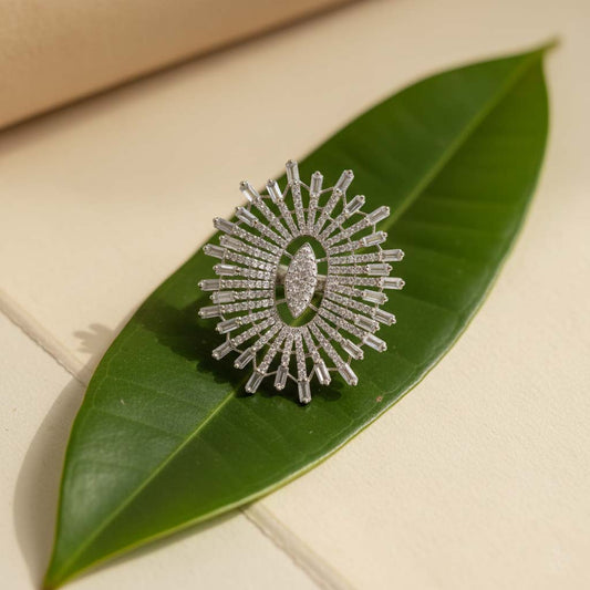 Polished Silver Color American Diamond Ring Ideal For Refined And Versatile Jewelry Styling