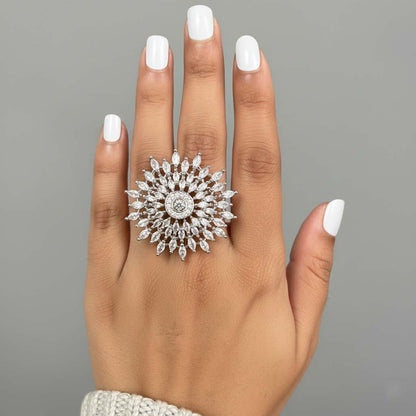 Reinweißer American Diamond Ring, gefertigt für gelassene Eleganz bei Hochzeiten und Festlichkeiten