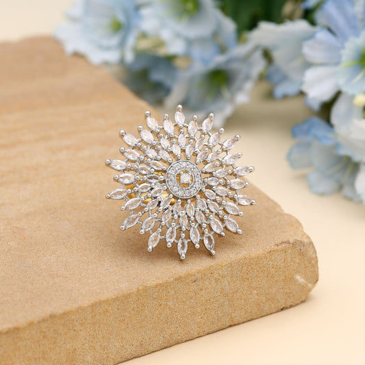 White Color American Diamond Ring Crafted With Sparkling Stones For Elegant Everyday Wear
