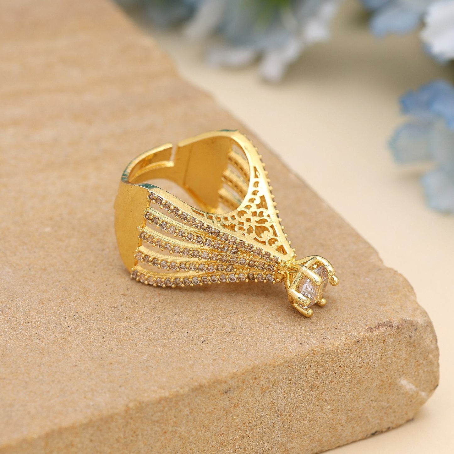 Gold Color American Diamond Ring Created For Luxurious Traditional And Contemporary Looks