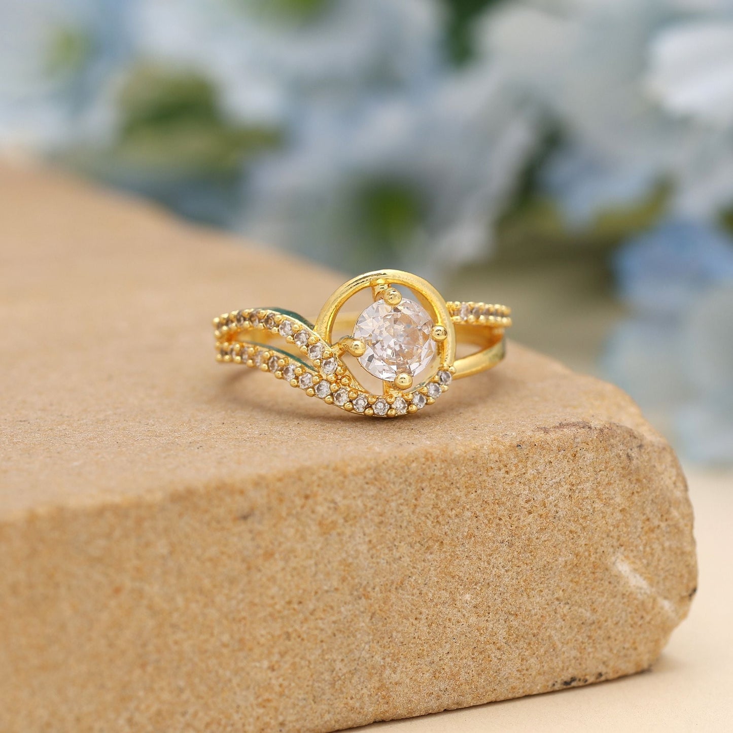 Gold Color American Diamond Ring Crafted For Weddings And Special Festive Occasions