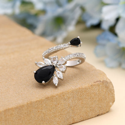 Black Color American Diamond Ring Styled For Bold Fashion Statements With Polished Finish