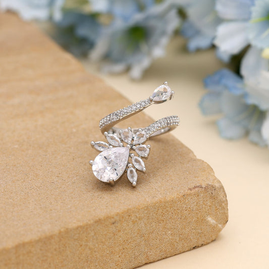 Silver Color American Diamond Ring Crafted To Complement Both Ethnic And Western Outfits