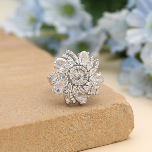 Silver Color American Diamond Ring Designed For Minimal Elegance With Brilliant Shine