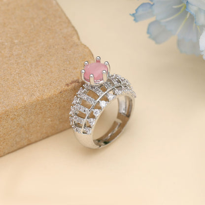 Pink Color American Diamond Ring Created For Soft Feminine Sparkle And Charm