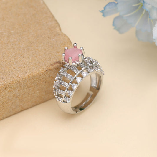 Pink Color American Diamond Ring Created For Soft Feminine Sparkle And Charm