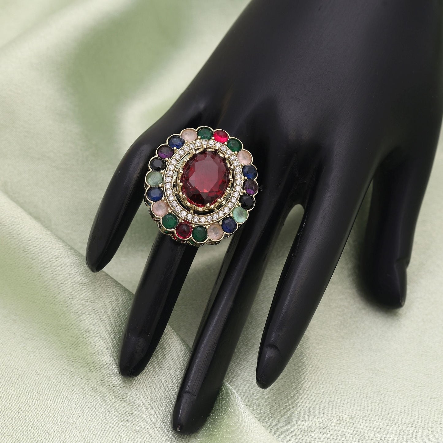 Multi Color American Diamond Ring Blending Vibrant Stones With Luxury Appeal