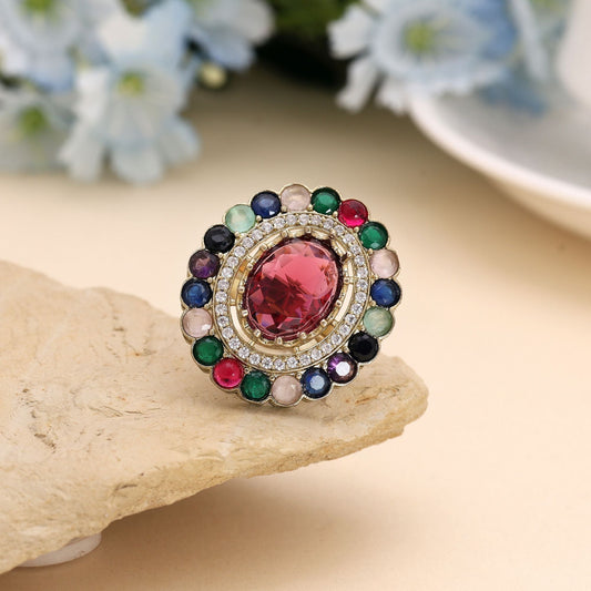 Multi Color American Diamond Ring Blending Vibrant Stones With Luxury Appeal