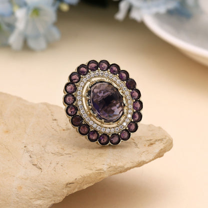 Purple Color American Diamond Ring Inspired By Royal Tones And Modern Styling
