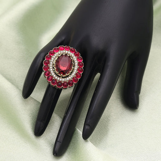 Rani Color American Diamond Ring Created For Wedding And Celebration Wear