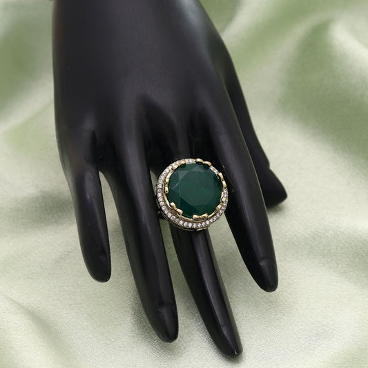 Green Color American Diamond Ring Inspired By Classic Indian Jewellery Design