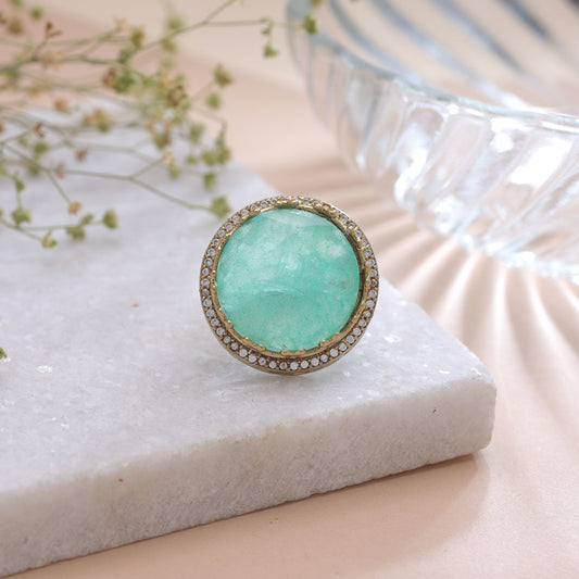 Pista Green Color American Diamond Ring with Elegant Sparkling Designer Style