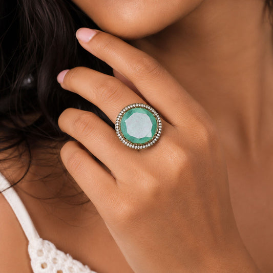 Pista Green Color American Diamond Ring with Elegant Sparkling Designer Style